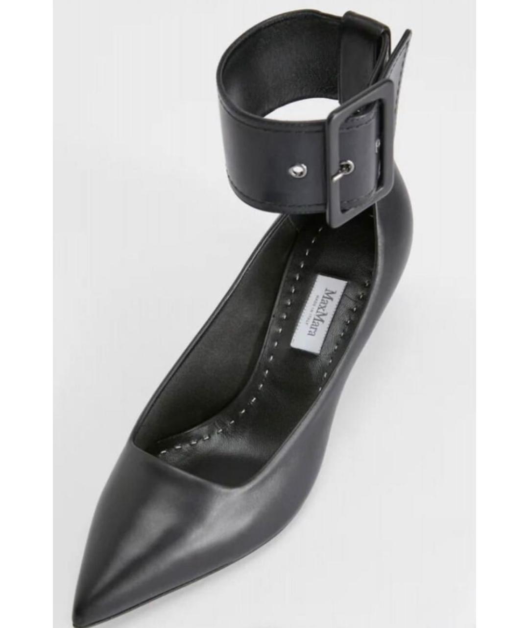 MAX MARA Черные кожаные лодочки на низком каблуке, фото 2