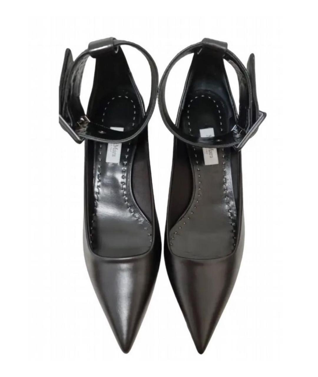 MAX MARA Черные кожаные лодочки на низком каблуке, фото 3