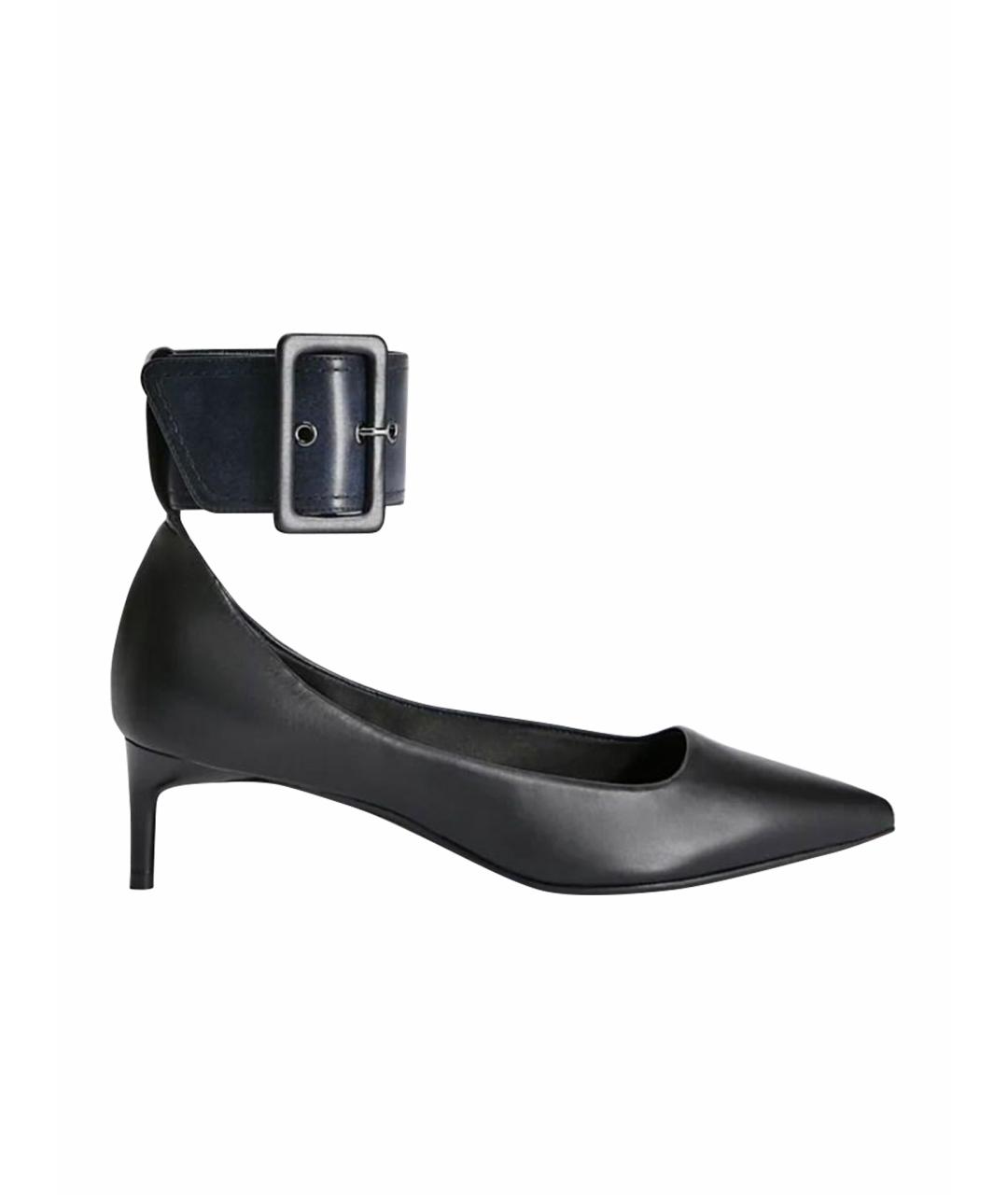 MAX MARA Черные кожаные лодочки на низком каблуке, фото 1