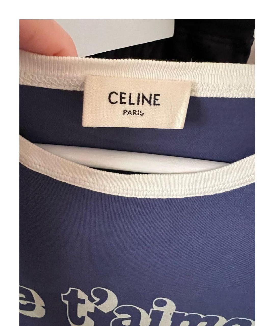 CELINE Синяя хлопковая футболка, фото 5