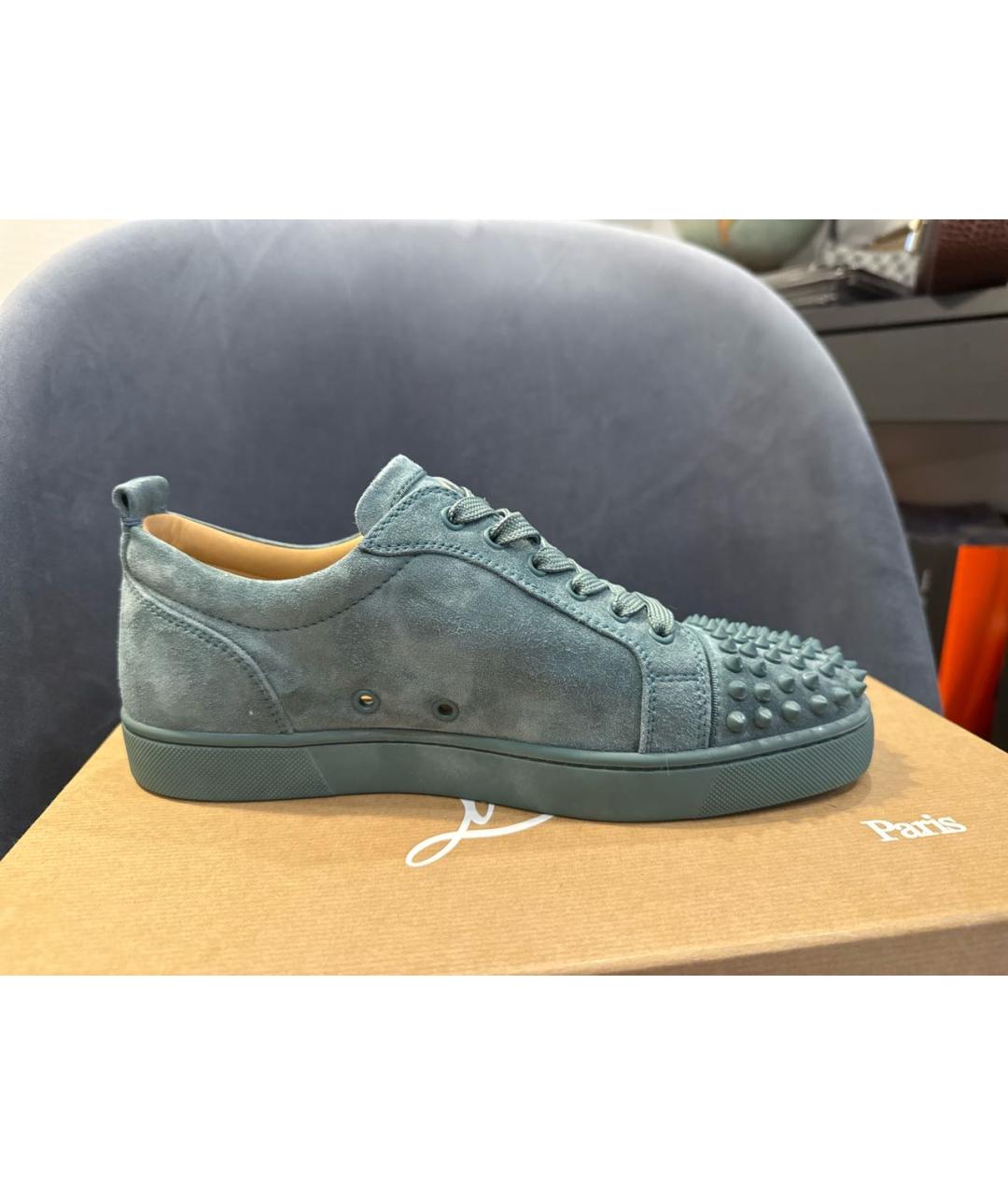 CHRISTIAN LOUBOUTIN Голубые кожаные низкие кроссовки / кеды, фото 5