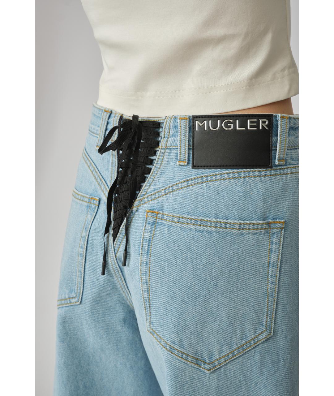 MUGLER Голубые хлопковые прямые джинсы, фото 5