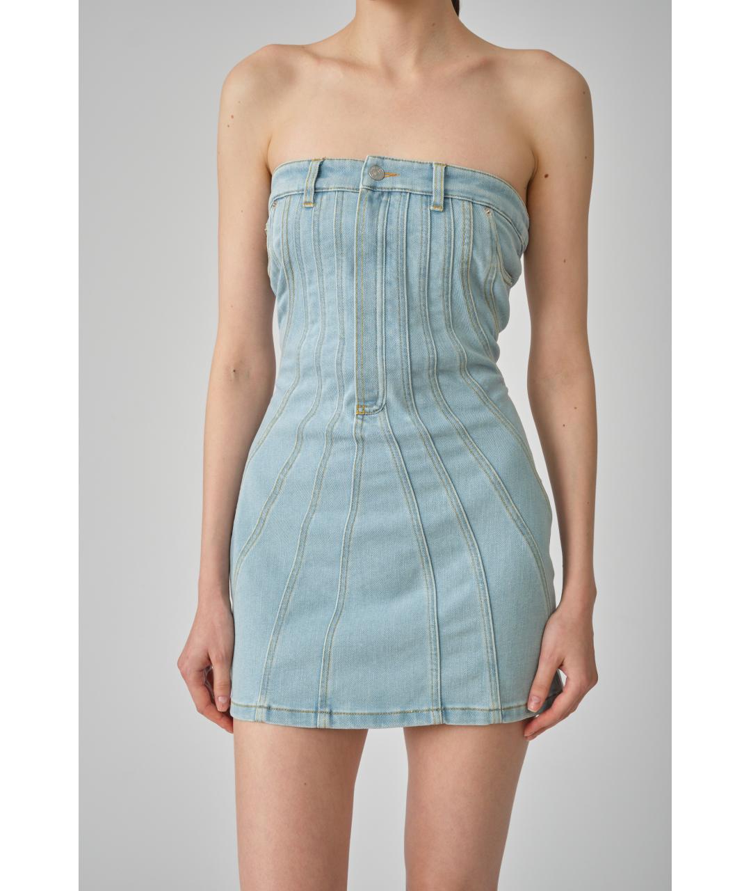 MUGLER Голубое хлопковое повседневное платье, фото 5