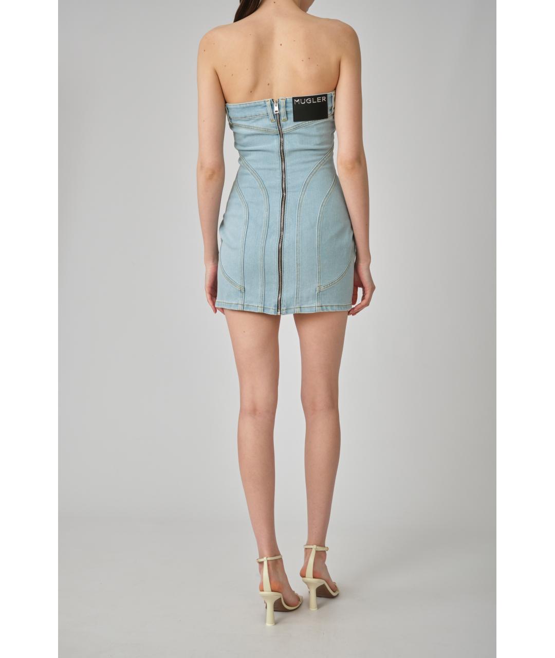 MUGLER Голубое хлопковое повседневное платье, фото 4