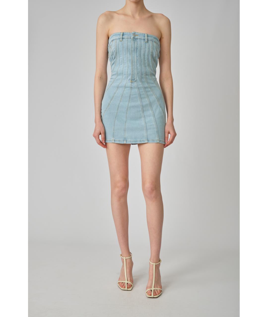 MUGLER Голубое хлопковое повседневное платье, фото 2