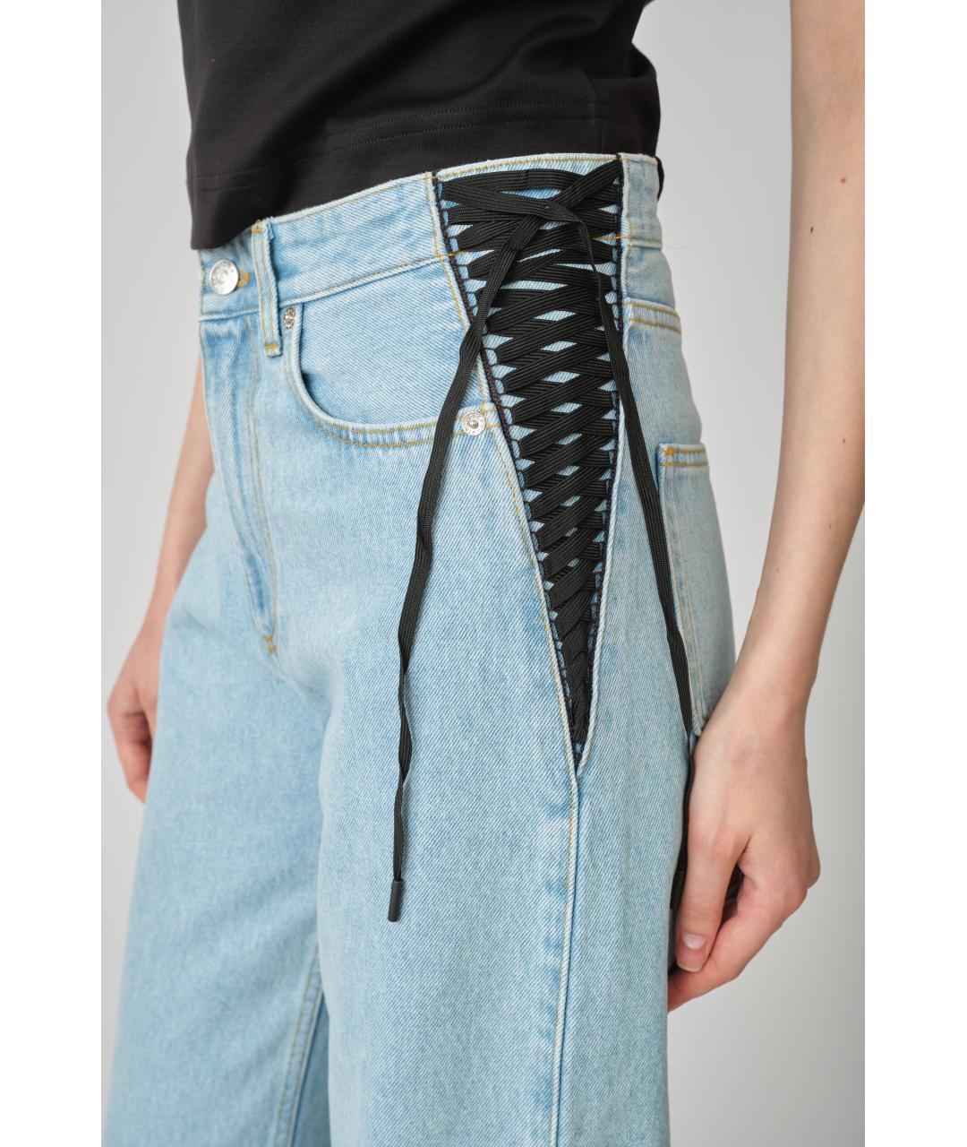 MUGLER Голубые хлопковые прямые джинсы, фото 5