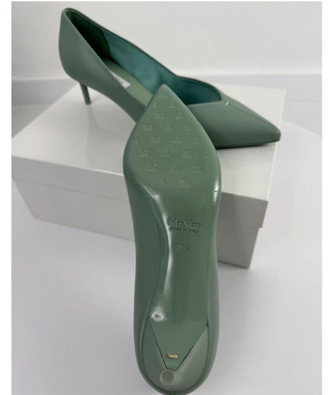 MAX MARA Зеленые кожаные лодочки на низком каблуке, фото 6