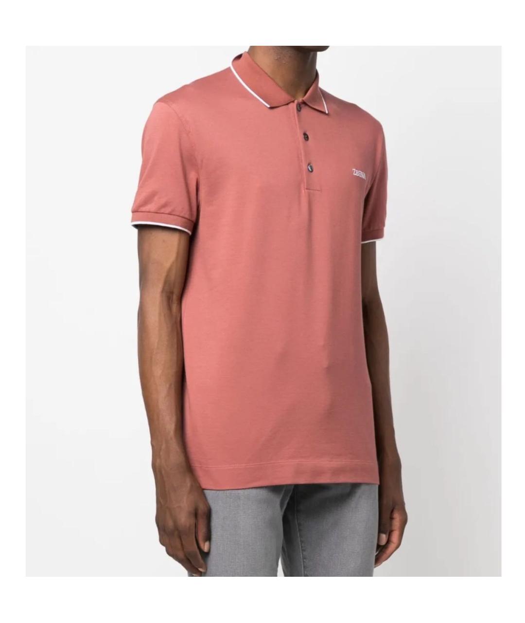 ZEGNA Коралловое хлопко-эластановое поло с коротким рукавом, фото 4
