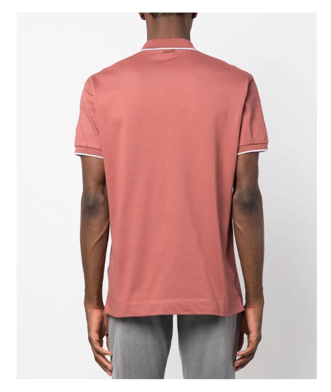 ZEGNA Коралловое хлопко-эластановое поло с коротким рукавом, фото 2