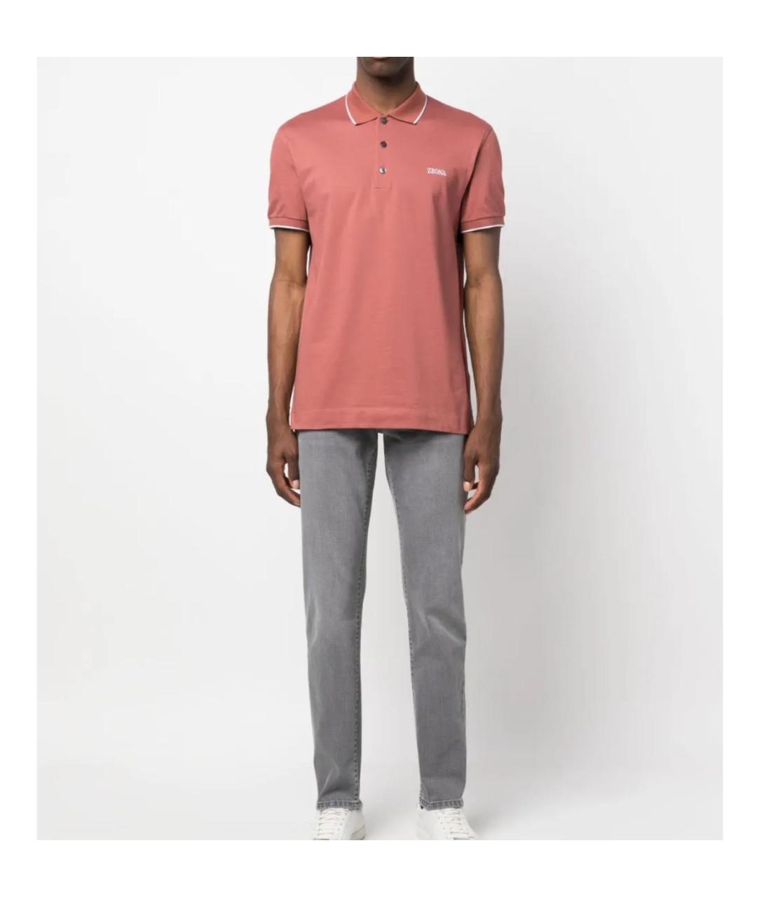 ZEGNA Коралловое хлопко-эластановое поло с коротким рукавом, фото 5