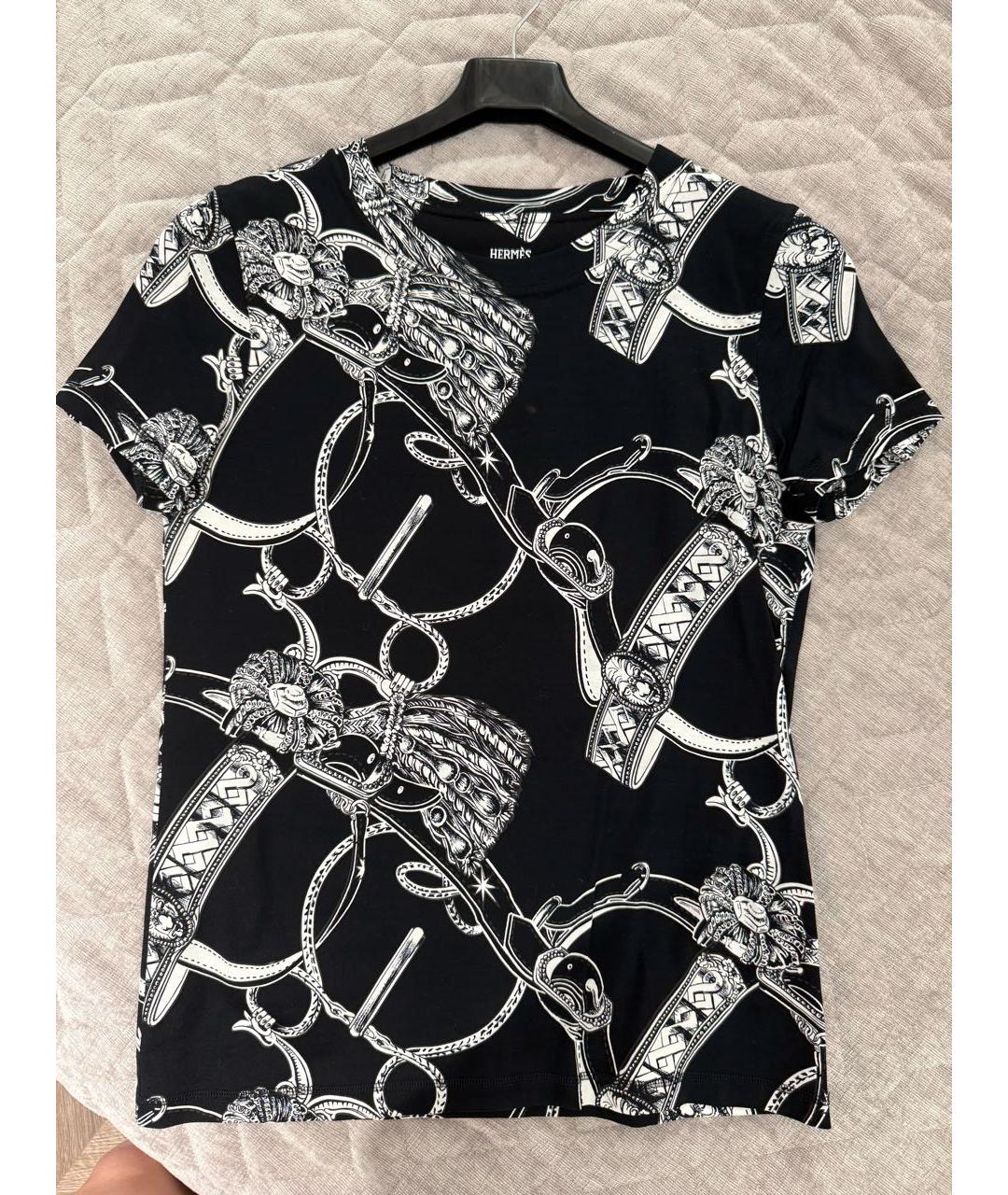 HERMES Черная хлопковая футболка, фото 2