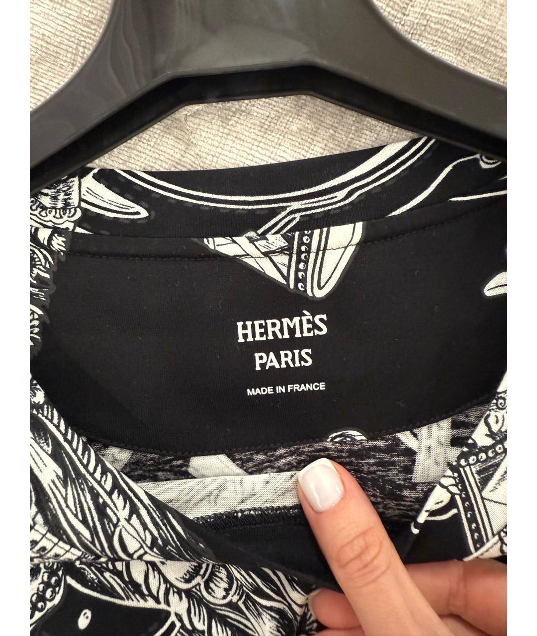 HERMES Черная хлопковая футболка, фото 4