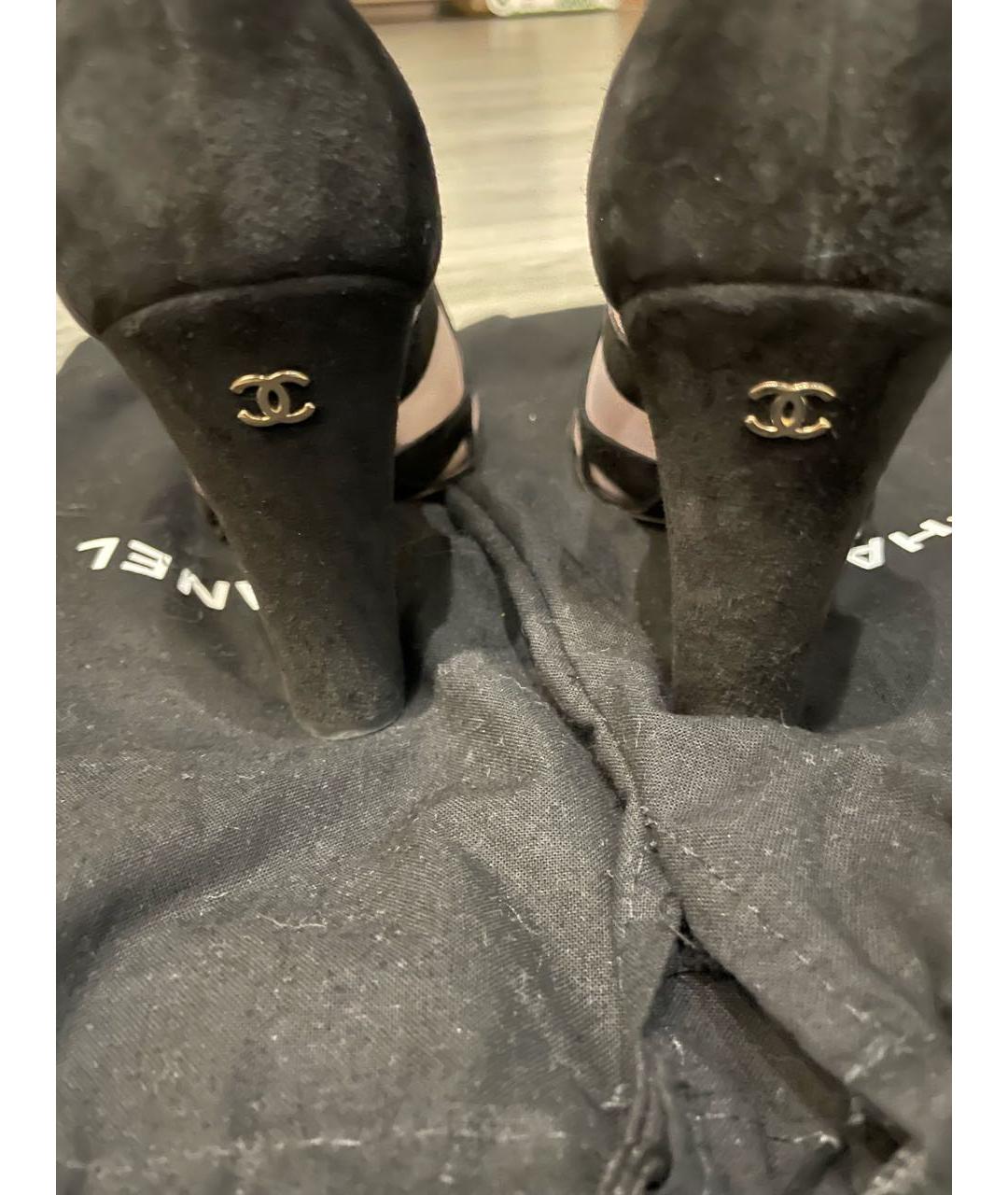 CHANEL Черные бархатные лодочки на низком каблуке, фото 4