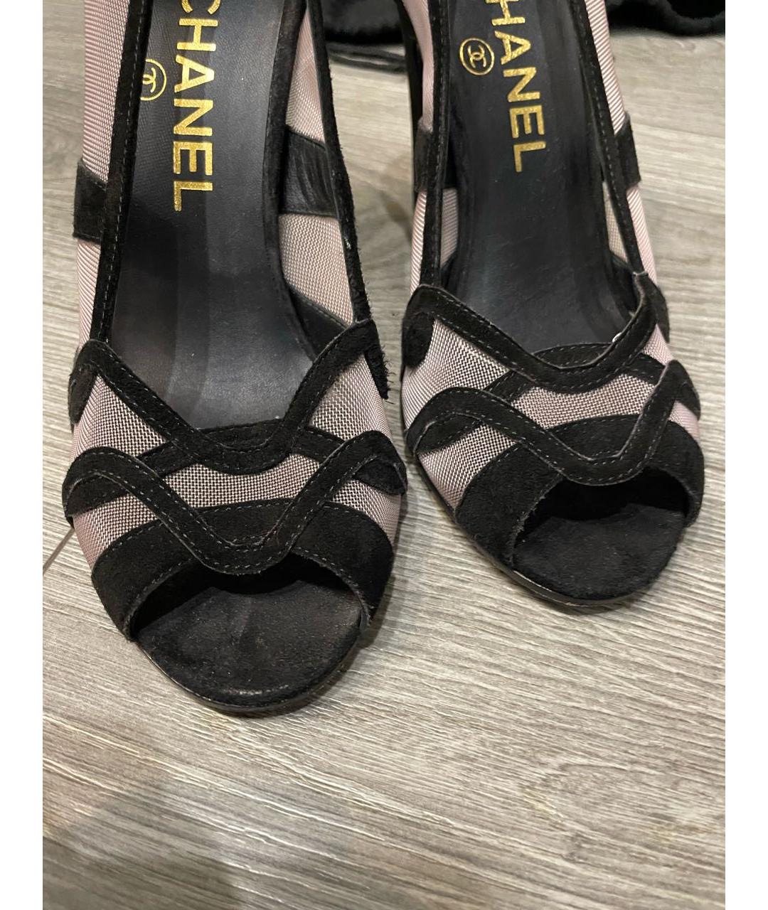 CHANEL Черные бархатные лодочки на низком каблуке, фото 6