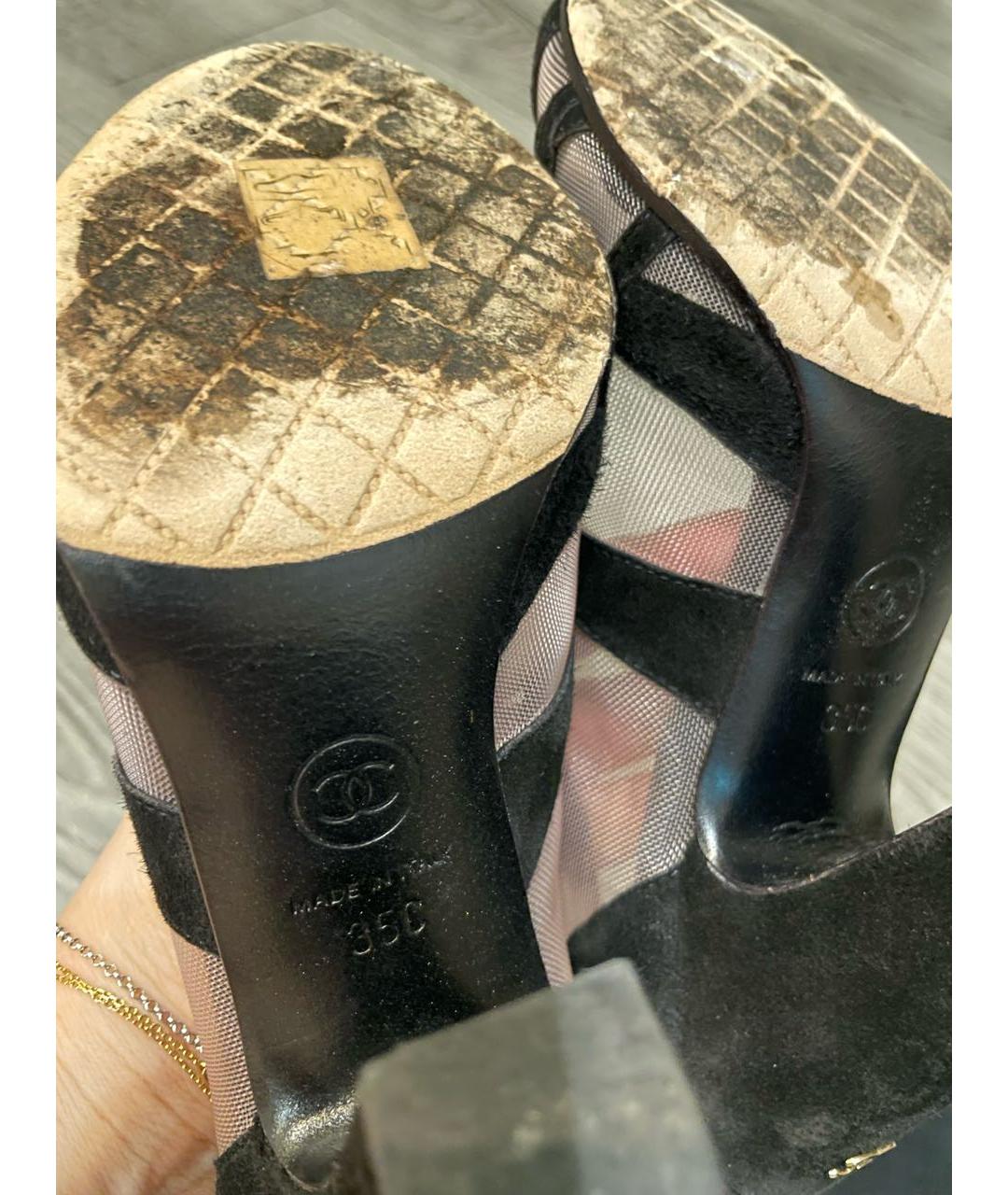 CHANEL Черные бархатные лодочки на низком каблуке, фото 5
