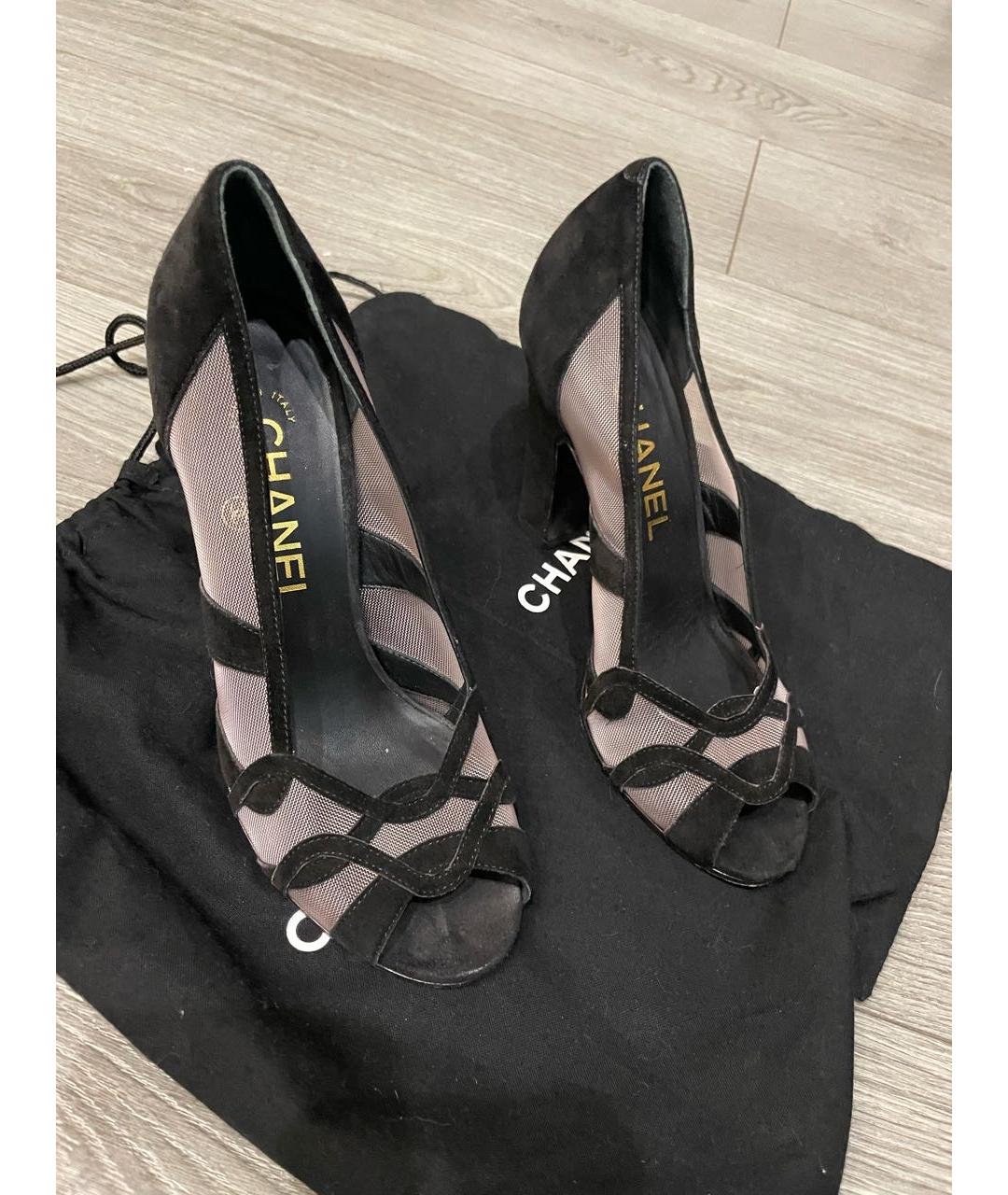 CHANEL Черные бархатные лодочки на низком каблуке, фото 2