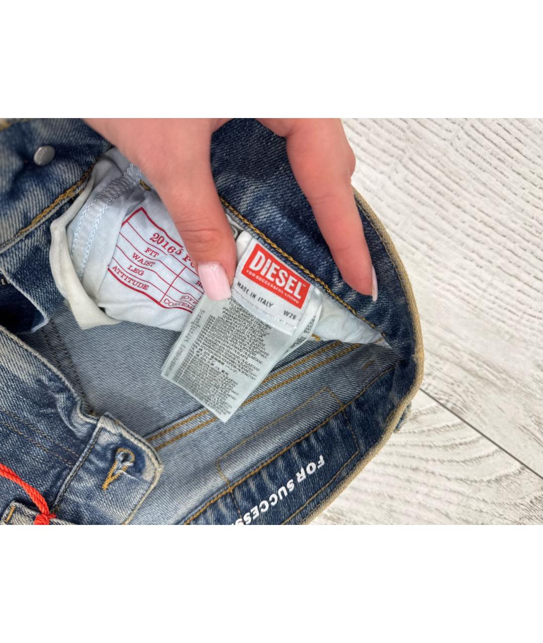 DIESEL Синие хлопко-эластановые прямые джинсы, фото 5