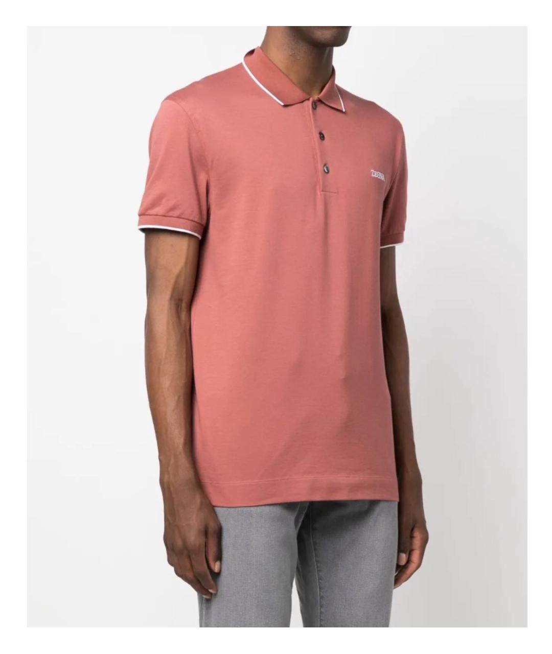 ZEGNA Коралловое хлопко-эластановое поло с коротким рукавом, фото 3