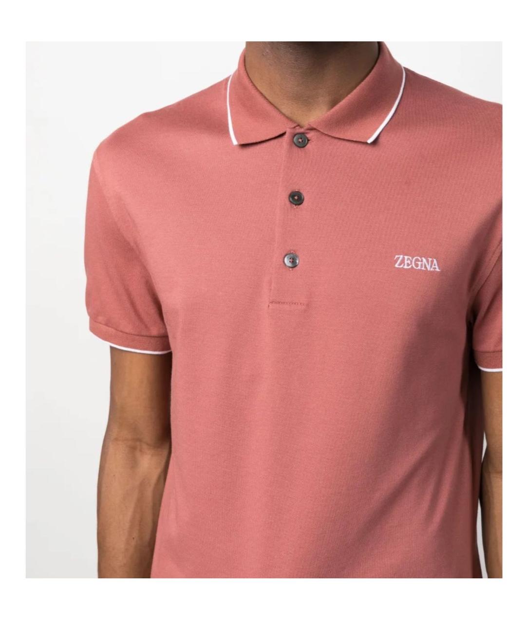 ZEGNA Коралловое хлопко-эластановое поло с коротким рукавом, фото 5