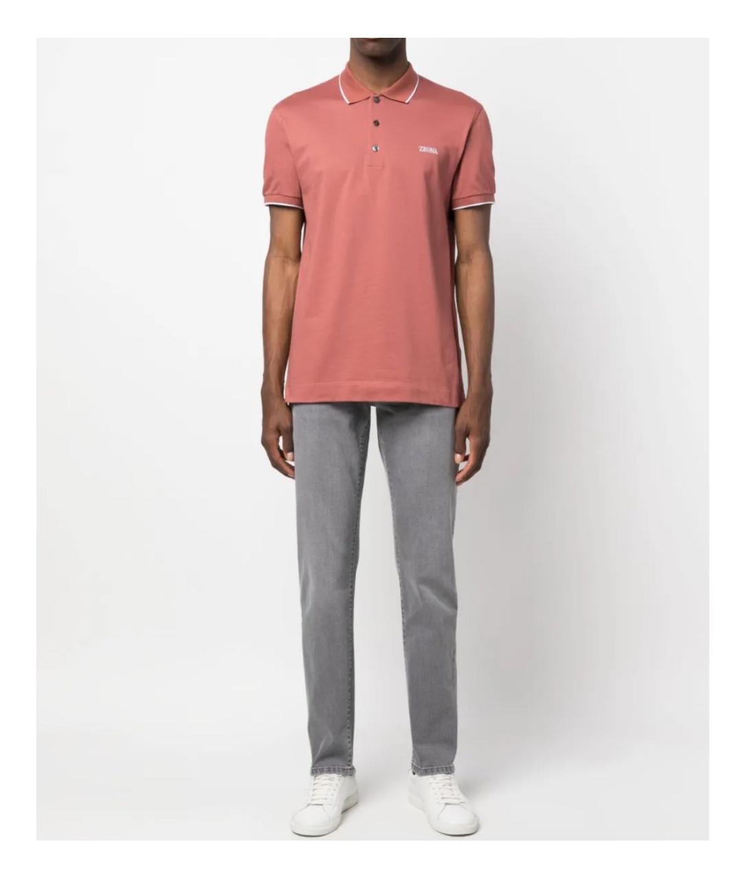 ZEGNA Коралловое хлопко-эластановое поло с коротким рукавом, фото 4