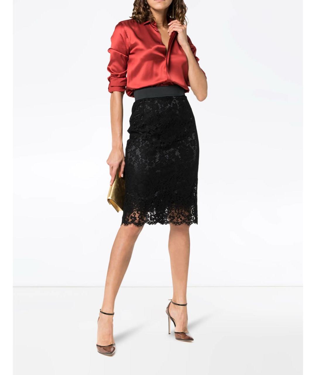 DOLCE&GABBANA Черная хлопковая юбка миди, фото 2