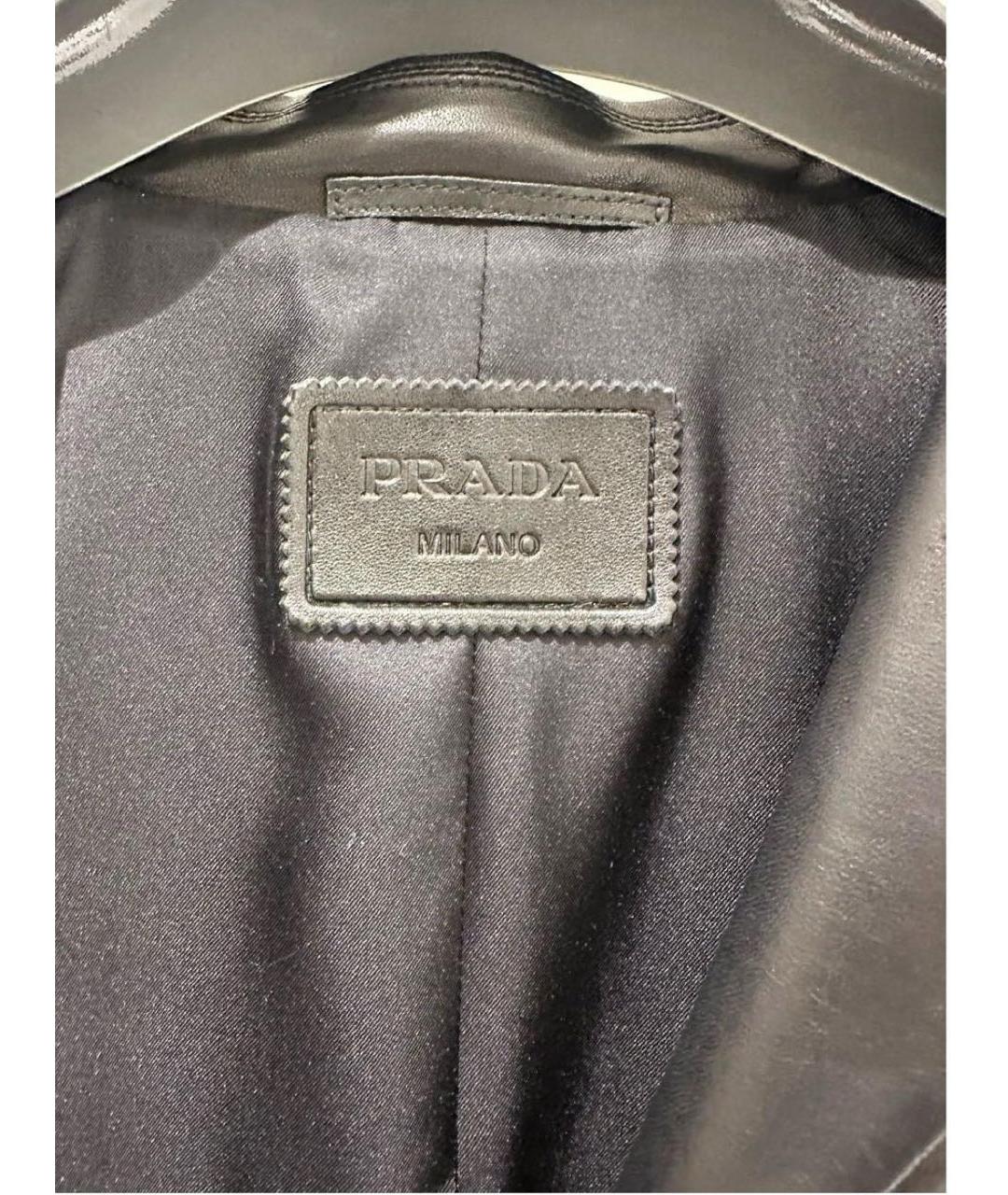PRADA Черное кожаное пальто, фото 3