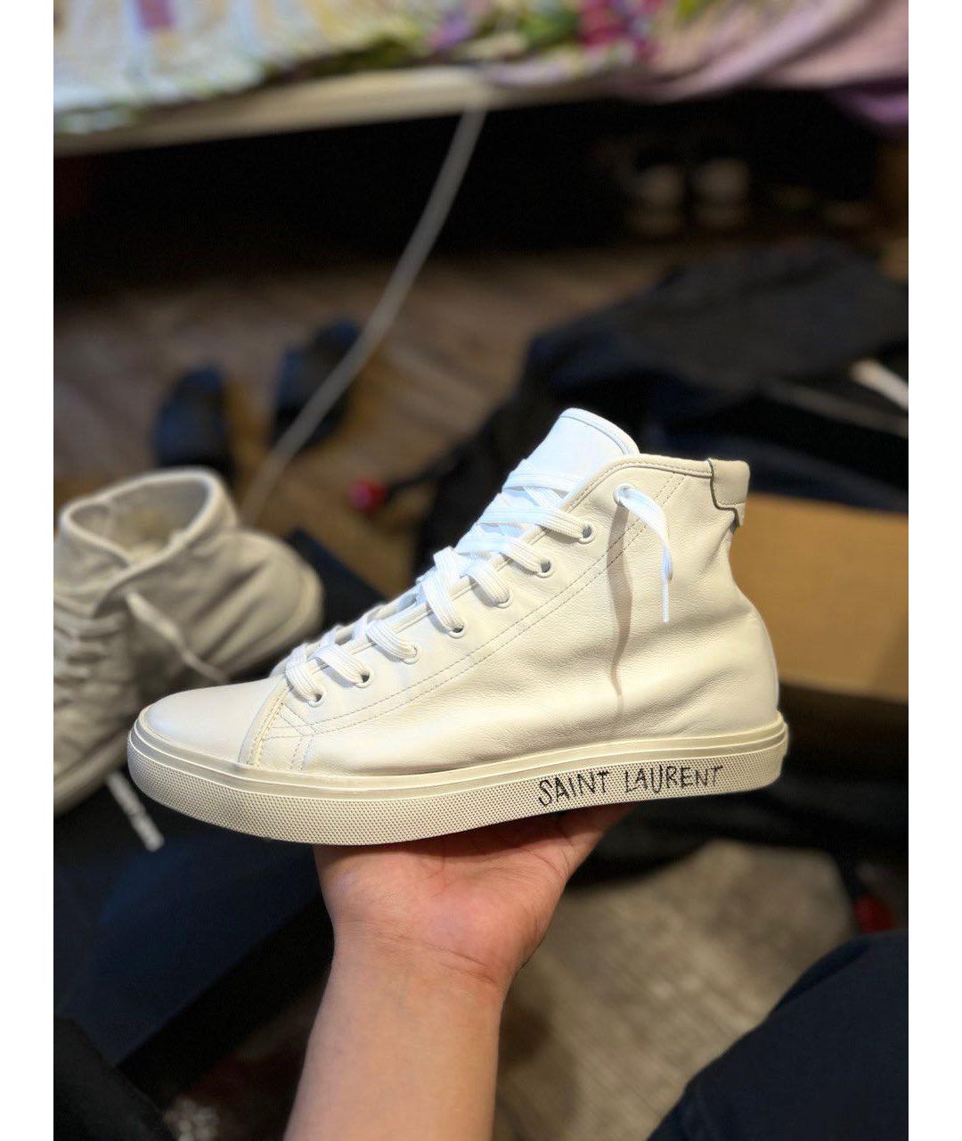SAINT LAURENT Белые кожаные высокие кроссовки / кеды, фото 6