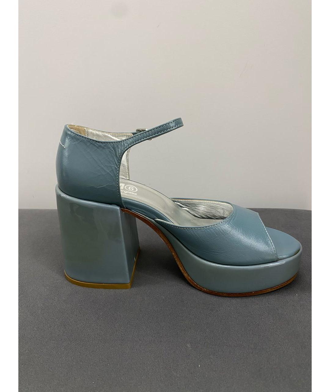 MM6 MAISON MARGIELA Голубые кожаные босоножки, фото 9