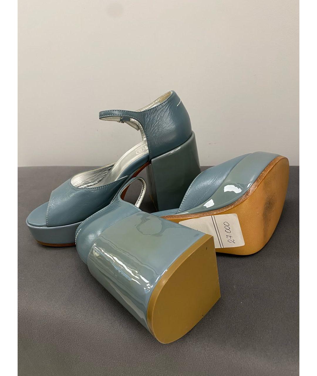 MM6 MAISON MARGIELA Голубые кожаные босоножки, фото 7