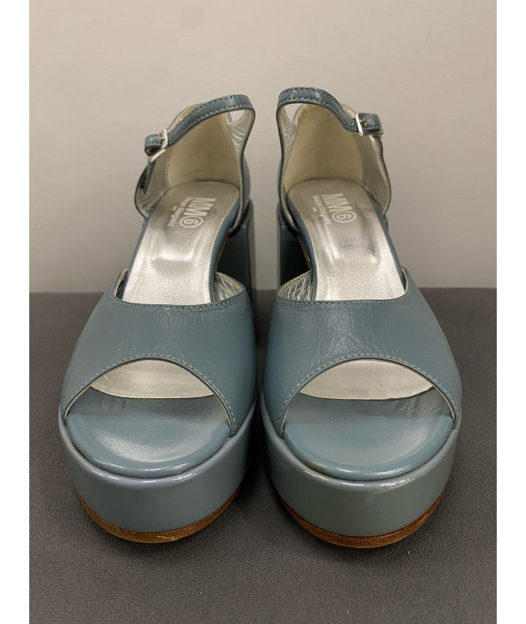 MM6 MAISON MARGIELA Голубые кожаные босоножки, фото 4