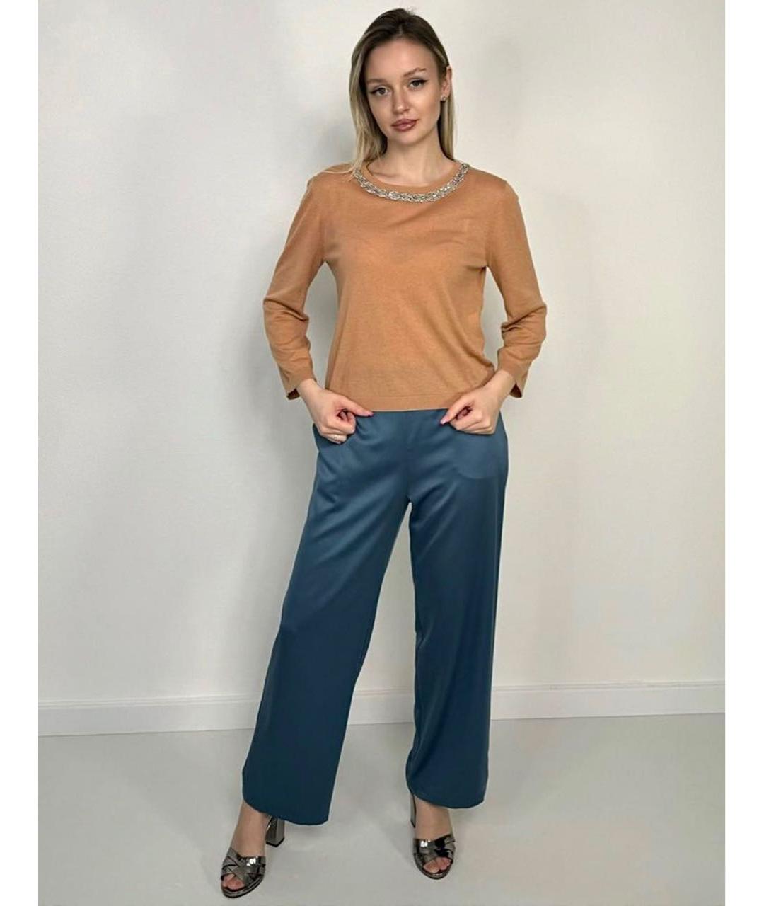 MAX MARA Голубые полиэстеровые прямые брюки, фото 6