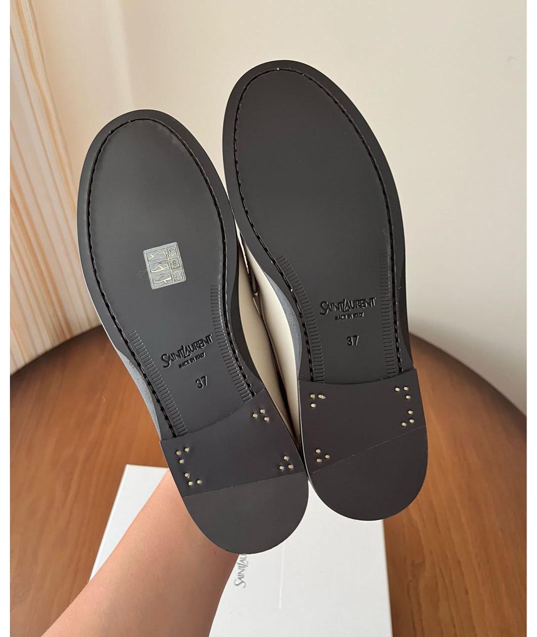 SAINT LAURENT Белые кожаные лоферы, фото 5