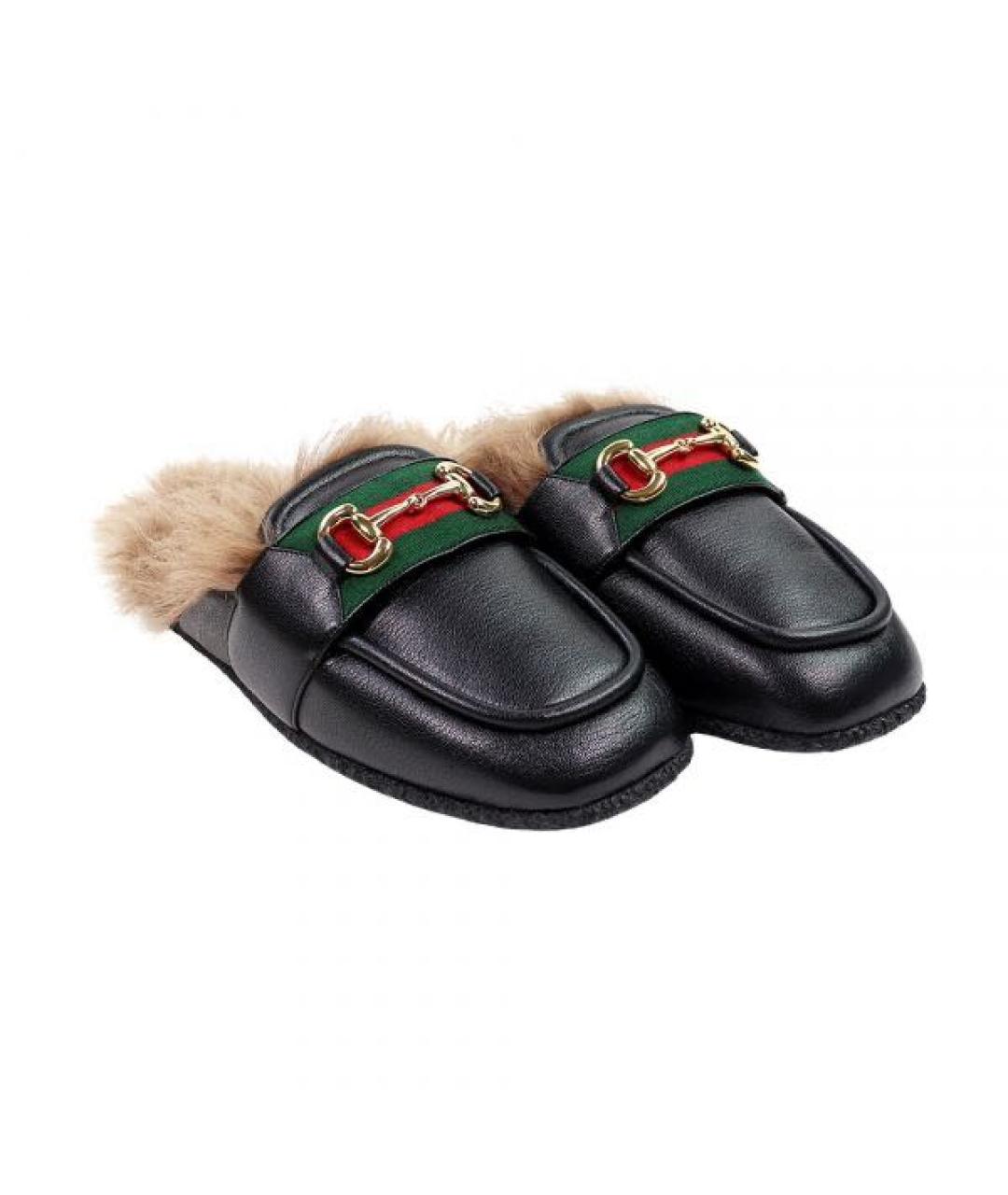 GUCCI Черные кожаные шлепанцы, фото 1