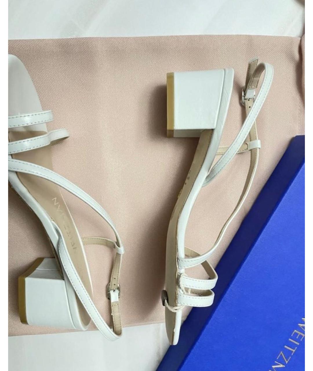 STUART WEITZMAN Белые кожаные босоножки, фото 7