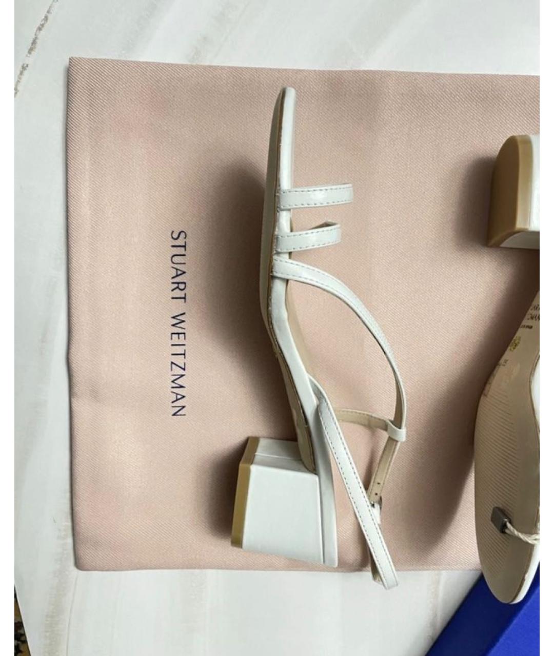 STUART WEITZMAN Белые кожаные босоножки, фото 8