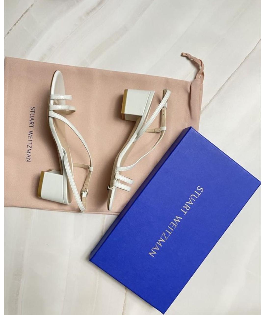 STUART WEITZMAN Белые кожаные босоножки, фото 6
