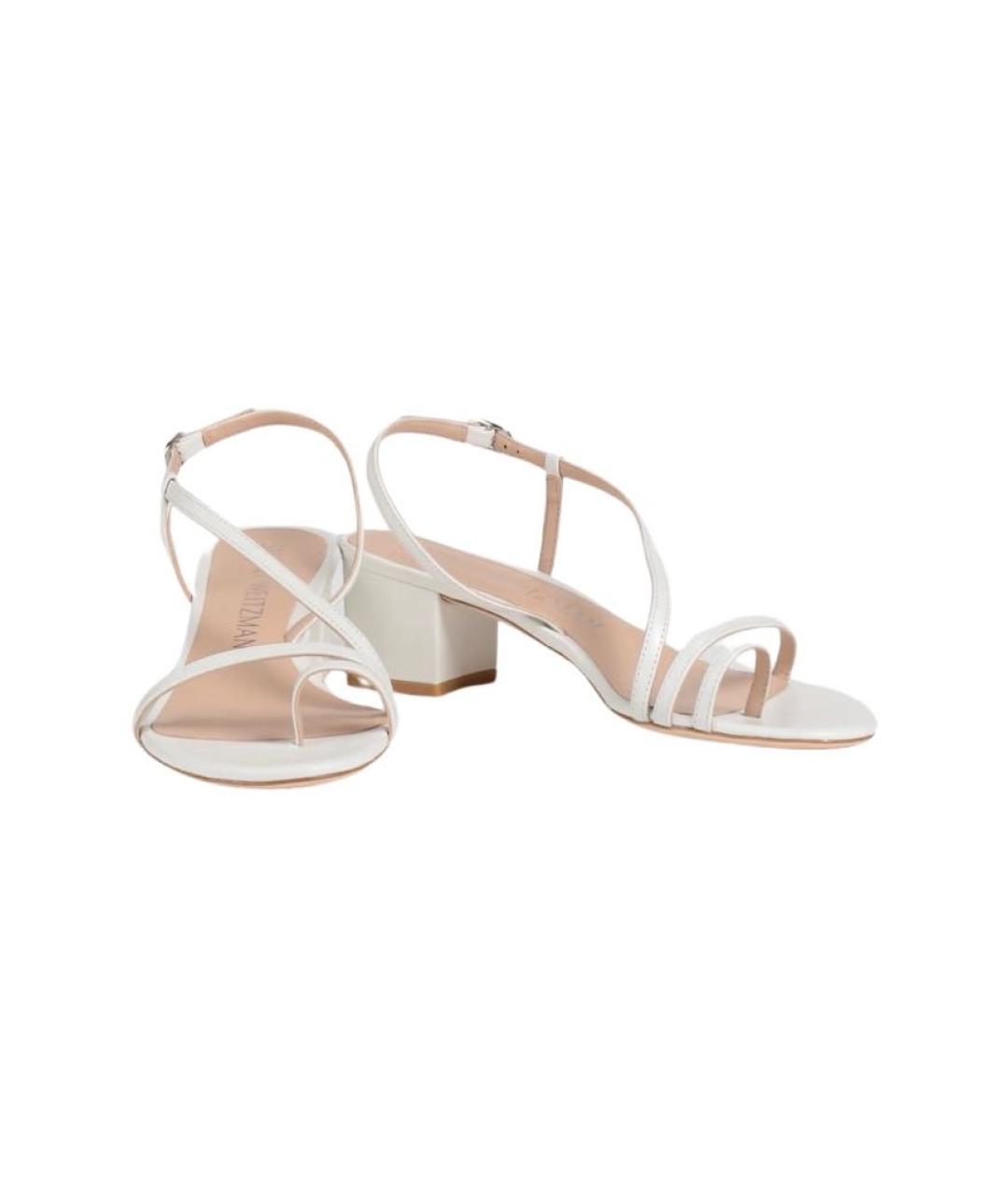 STUART WEITZMAN Белые кожаные босоножки, фото 2