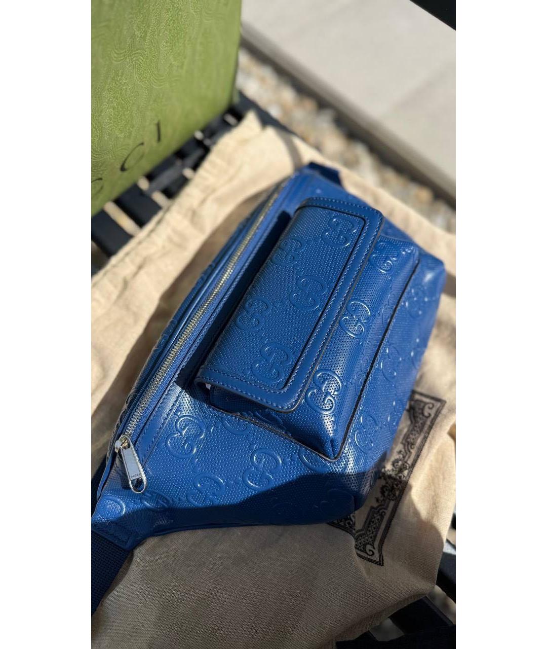 GUCCI Синяя кожаная поясная сумка, фото 2