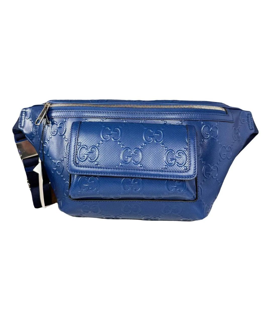 GUCCI Синяя кожаная поясная сумка, фото 1