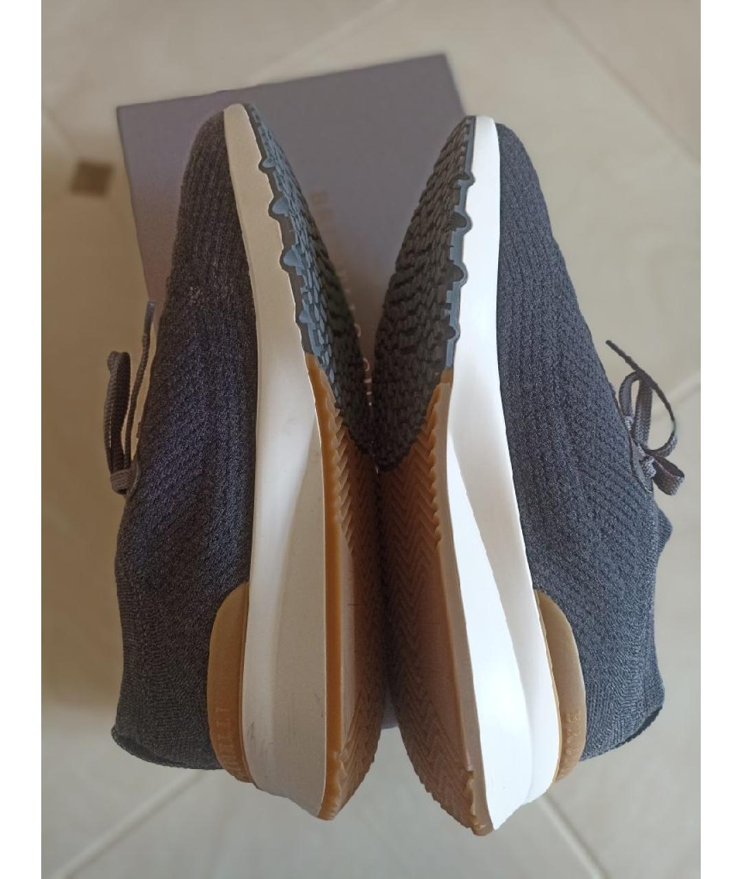 BRUNELLO CUCINELLI Антрацитовые текстильные низкие кроссовки / кеды, фото 4