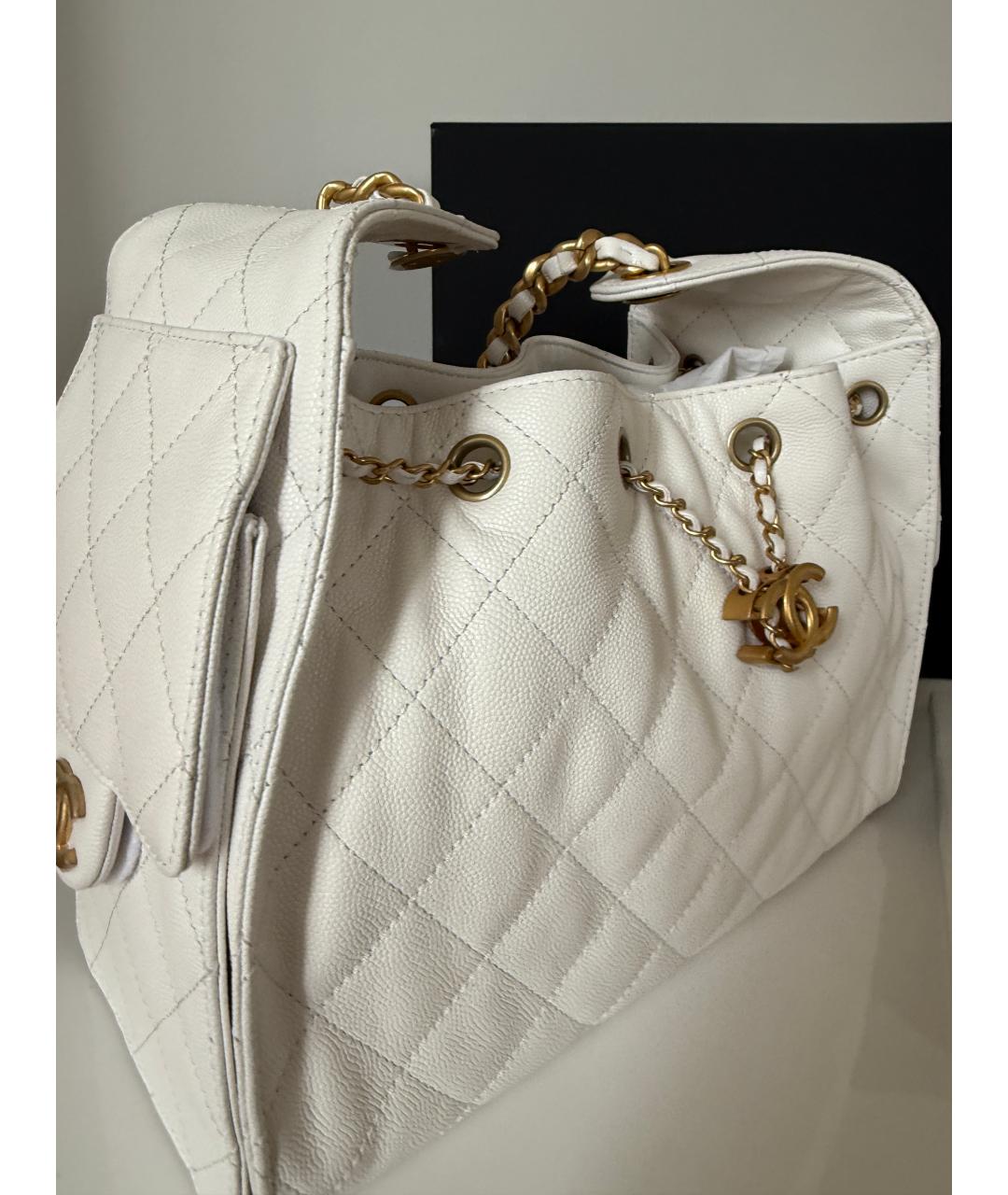 CHANEL Белая кожаная сумка тоут, фото 3