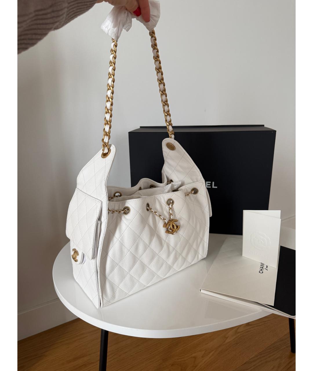 CHANEL Белая кожаная сумка тоут, фото 2