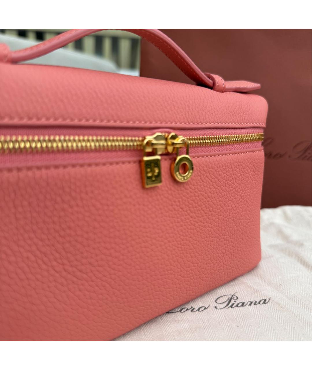 LORO PIANA Коралловая кожаная сумка с короткими ручками, фото 5