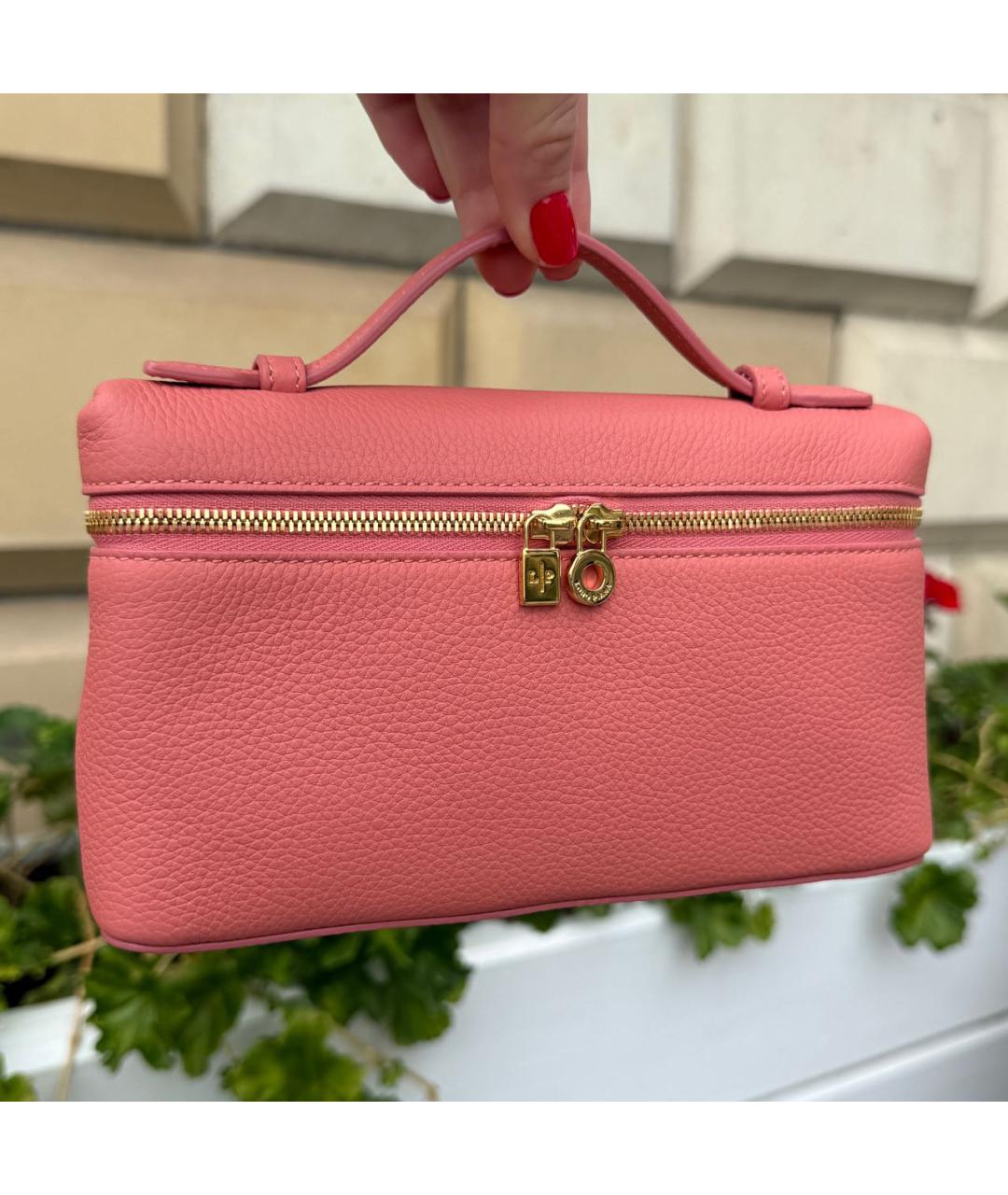 LORO PIANA Коралловая кожаная сумка с короткими ручками, фото 4