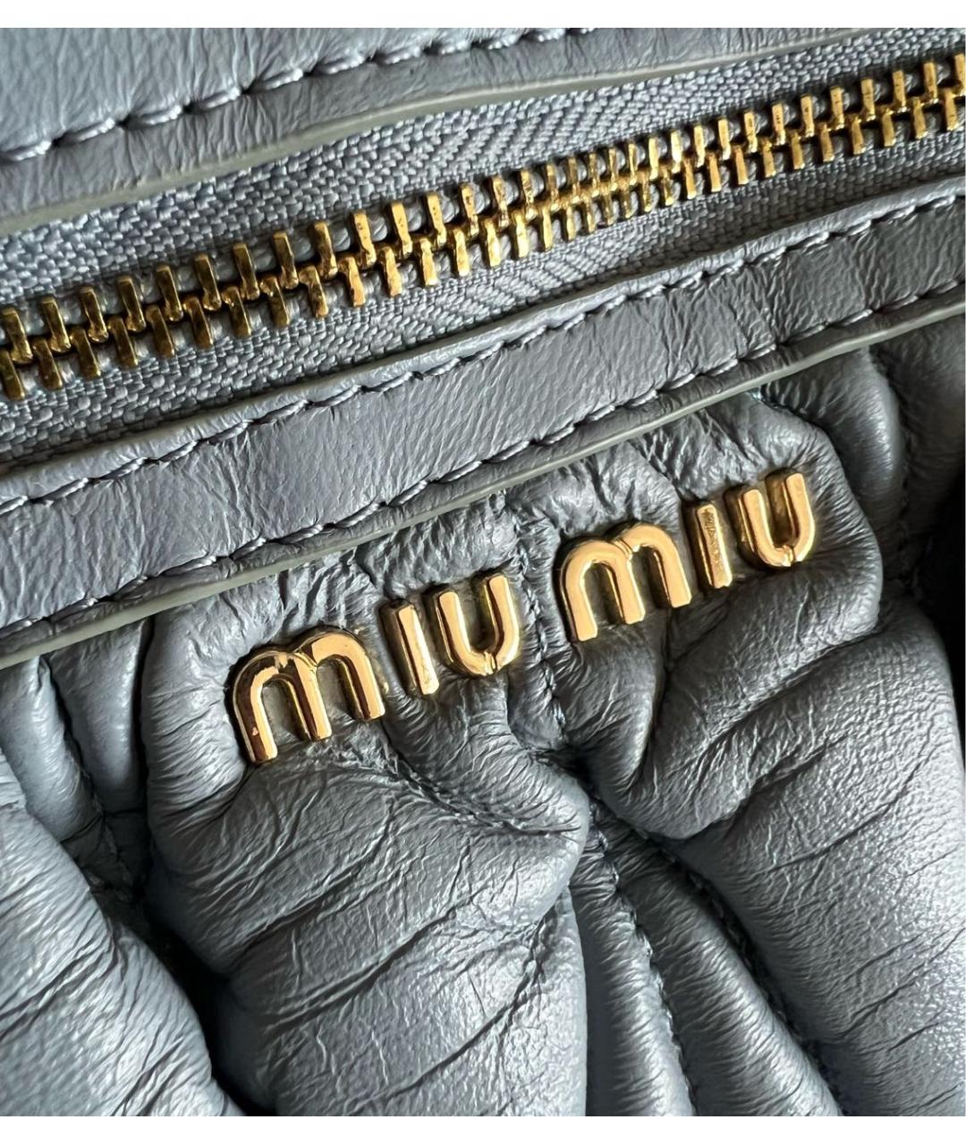 MIU MIU Голубая кожаная сумка с короткими ручками, фото 5