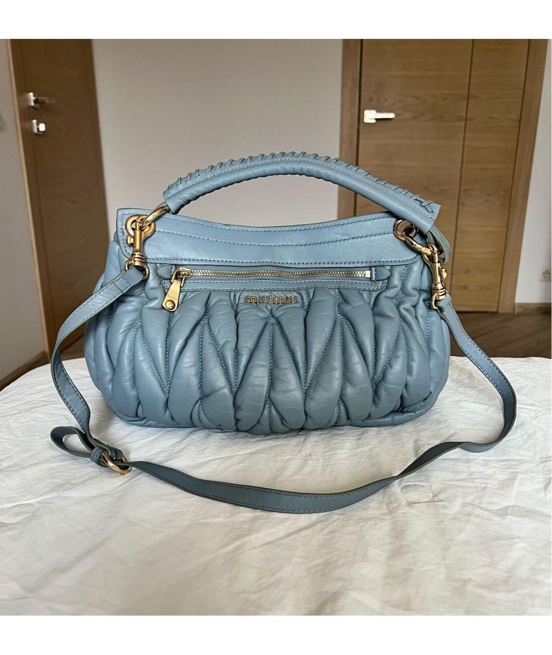 MIU MIU Голубая кожаная сумка с короткими ручками, фото 2
