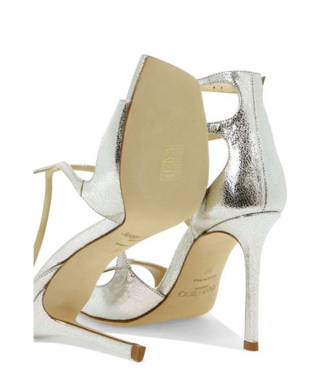 JIMMY CHOO Серебряные кожаные сандалии, фото 4