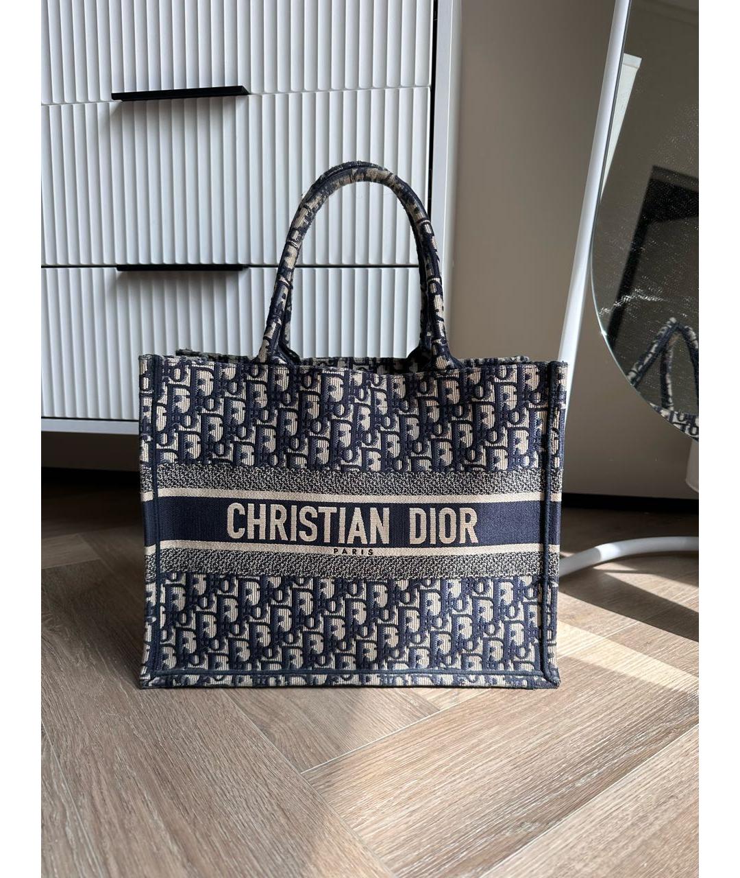 CHRISTIAN DIOR Темно-синяя тканевая сумка тоут, фото 8