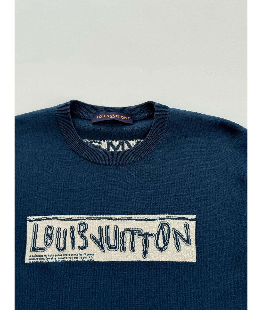 LOUIS VUITTON Темно-синяя хлопковая футболка, фото 3