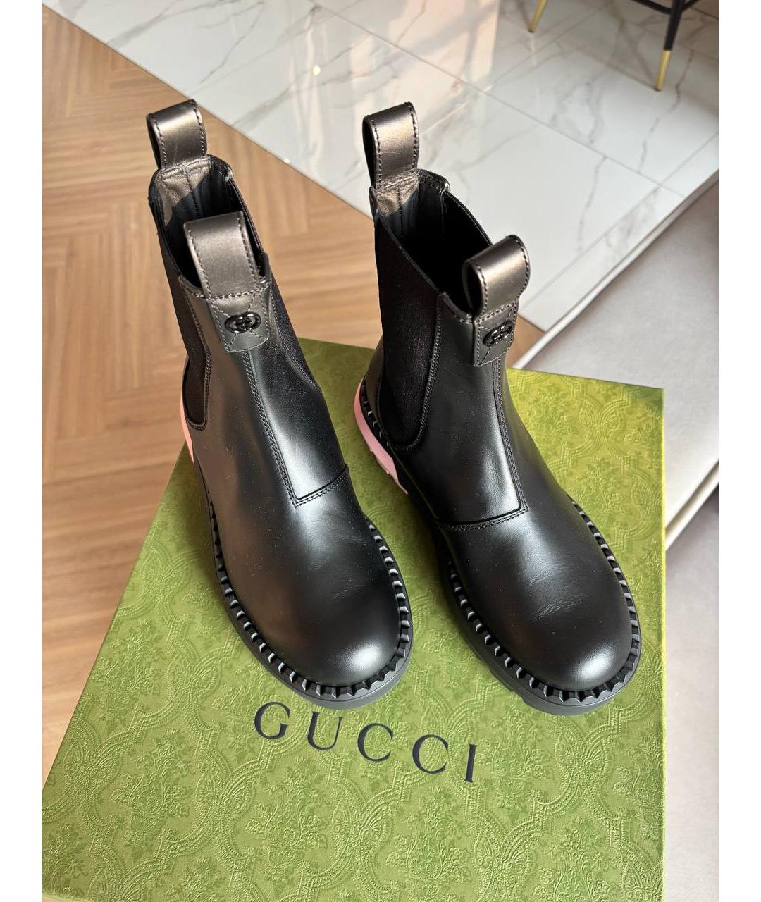 GUCCI Черные кожаные ботинки, фото 4